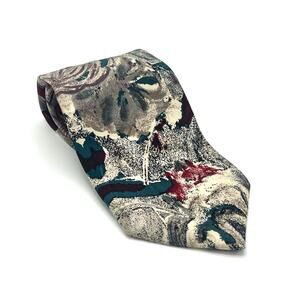Vintage Pierre Cardin 100% Silk Cream Teal and Red Abstract Print Tie